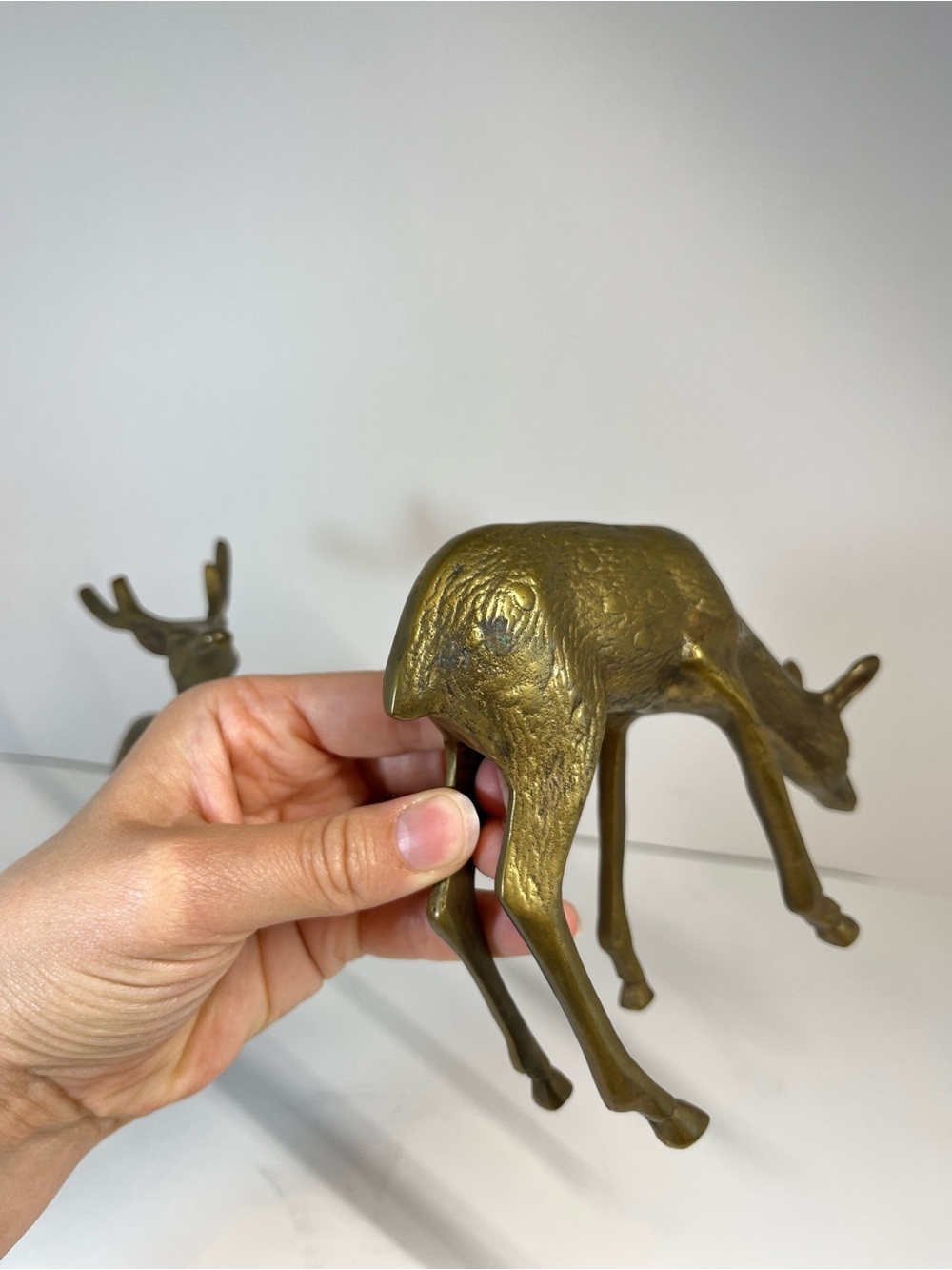 Vintage Brass Deer 7" Buck 5" Doe Set Pair MCM Figurine Figures Decor Etched - Picture 3 of 14